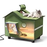 Heated Cat Shelter for Outside, Large Outdoor Cat House with Roof Window and Cozy Cushion, Weatherproof Foldable and Easy Assembly Design, Ideal for Stray and Feral Cats