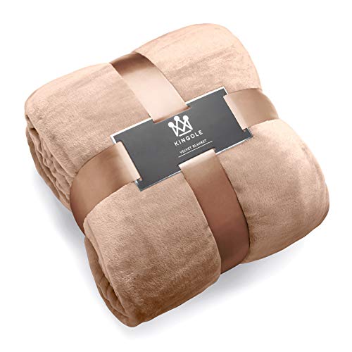 Kingole Flannel Fleece Microfiber Throw Blanket, Luxury Brown King Size Lightweight Cozy Couch