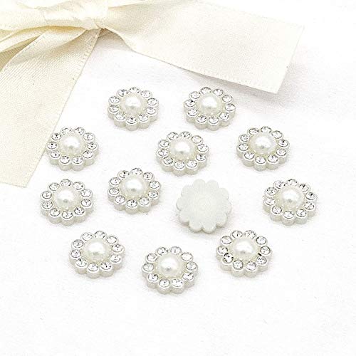 50 Pcs Rhinestone Faux Pearl Buttons Accessory Decoration Craft For Diy Scrapbooking Embellishments Wedding Bouquet Flower Centre Home Decor 14Mm (Silver) #TOP3