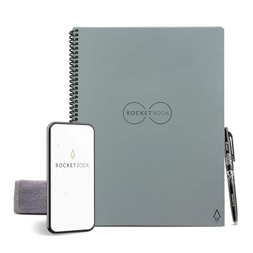Rocketbook Caderno reutilizável inteligente com 1 caneta Pilot Frixion e 1 pano de microfibra, 21,5 x 28 cm, Deep Space Grey