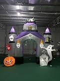 SEASONBLOW 12.3 Ft Giant Halloween Inflatable Haunted House Castle Archway LED Light Up Blow Up Castle Archway with Ghost, Pumpkin and Tombstone for Halloween Party Indoor Outdoor Decor