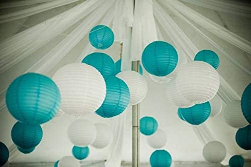 Uniqooo 18Pcs Ocean Blue Paper Lantern Wedding Party Decoration Set, Hanging Japanese Lantern Decor Supply, Easy Assemble, For Home Outdoor Baby Bridal Shower, Birthday Favor Supply, Assorted Sizes #TOP4