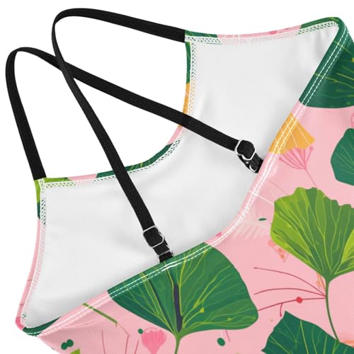 KLL Hand Painted Ginkgo Leaves Girls 1-Piece Bathing Suit Beach Swimwear Adjustable Strap UPF 50+4
