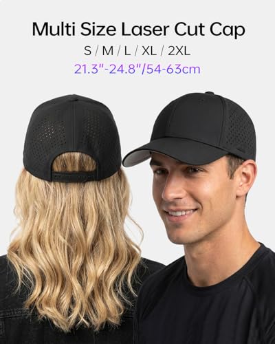 Zylioo Czapka baseballowa oversize XXL z siatki, bardzo duża laserowo wycięta czapka, L M S czapka trucker, szybkoschnąca letnia chłodząca czapka golfowa, Czarny, XL-XXL