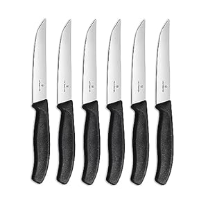 Victorinox Swiss Classic Steak Knives – Cooking Knives for Kitchen Utensils – Ergonomic, Stainless Steel Meat Knives – Black Handles, Straight Edge, 6-Piece Set