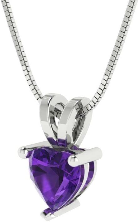 Clara Pucci 14K White Gold Plated Solitaire 18" Box-Chain Necklace - Sterling Silver 0.5ct Heart Cut Amethyst Pendant - Image 2