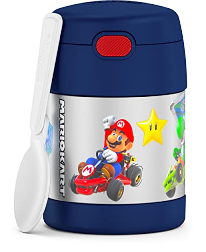 Image of THERMOS FUNTAINER Kids Food Jar with Spoon, 10oz, Mario Kart | Kid-Friendly Stainless Steel Insulated Food Container, Keeps Food Hot or Cold Longer for School & Play, BPA Free