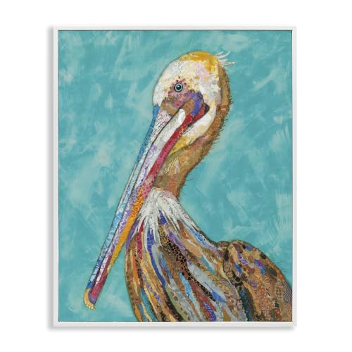 Bold Pelican Collage Nautical Bird, 11 x 14 Inch Framed Giclée Print