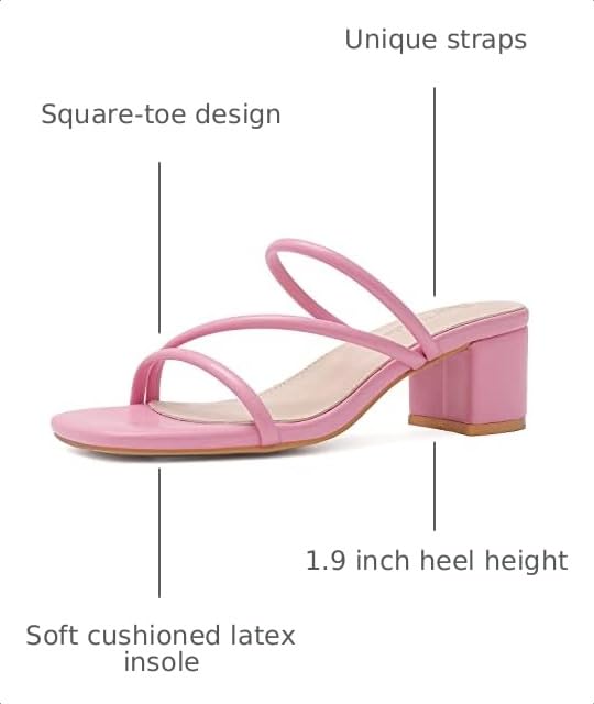 Image of Shoe'N Tale Strappy Heels For Women Low Chunky Block Heel Heeled Sandals Square Open Toe Slip On Slides Mules