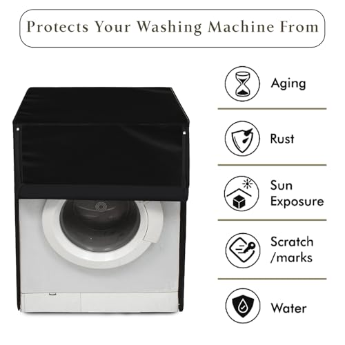 Image of Star Weaves Washing Machine Cover for Front Load LG FHT1208SWL 8 kg Washing Machine - Waterpoof & Dustproof Cover, Black Color, (WxDxH) In Cms:(60.96x53.34x86.34)