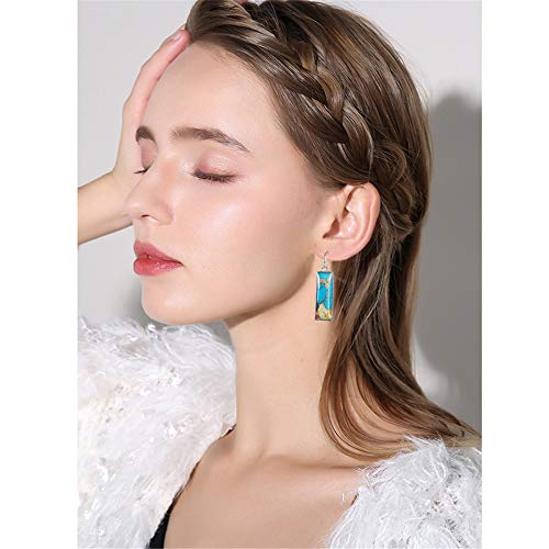 D.Rosse Unique Indian Ethnic Turquoise Square Dangle Drop Earrings Boho Gypsy Retro Colorful Geometric Bar Vintage Silver Hook Earrings for Women Girls4