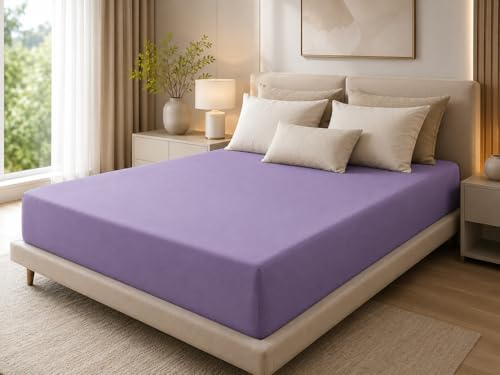 Home Of Sewing Drap Housse 140x190cm 100% Coton Lilas, Bonnet 25cm jusqu'à 28cm, Drap Housse Doux et Respirant, Elastique Autour, Lavable en Machine à 30°C,...