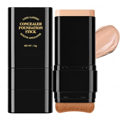 Foundation Stick,2 in 1 Dual-Ended Long-Lasting & Waterproof Concealer Korean Foundation Contour Sticks,Contouring Foundation with Brush,Full Coverage Matte Finish for Face Makeup(02NATURAL)