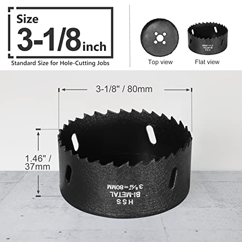 Image of 3-1 /8 Inch Hole Saw with 3 /8 inch Triangle Shank Quick Change Arbor, JTemgle Bi-Metal Hole Saw Heavy Duty Hole Cutting Tool for Cornhole Boards, Recessed Lights, Wood, Plastic, Drywall & Soft Metal