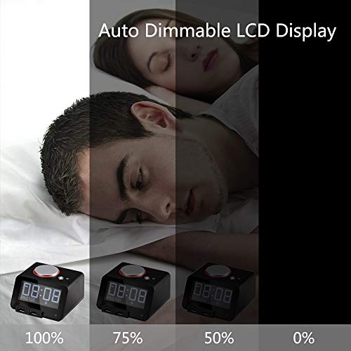 Homtime [Upgraded Version] Alarm Clock For Heavy Sleepers/Hearing Impaired With Wireless Bed Shaker, 2 Usb Charging Ports, Snooze, Auto-Dimming,Melody Alarm, Gesture-Controlled Nightlight-Black #TOP1