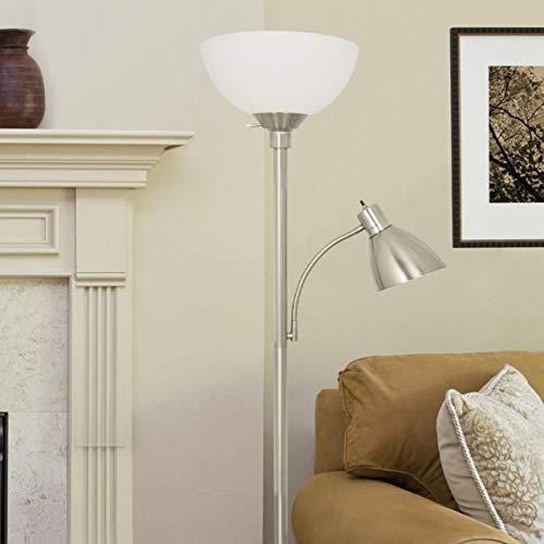 Floor Lamp with Reading Light by Light Accents - Metal Standing Lamp with Side Reading Light - Stand Up Light - Floorlamp - Floor Lamp for Living Room - Standing Lamp for Living Room (Brushed Nickel) - Thumbnail 5