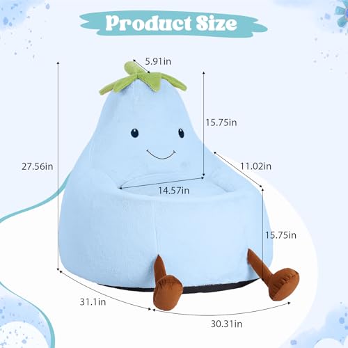 Image of 31 Inches Memory Foam Bean Bag Chair - Ultra Soft Faux Rabbit Fur Round Sofa with Handle & Machine Washable Cover, Comfy Chair for Kids Teens, Perfect for Reading Gaming in Living Room Bedroom,Blue