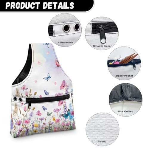 Image of ZUXONGSY Wildflower Yarn Storage Bag for Women Butterfly Knitting Project Bag Vintage Knit Wrist Bag Lightweight Crochet Organizers and Storage