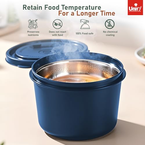 Image of Unify 3 Pieces Stainless Steel Lunch Box | Microwave Safe Leak-Proof Food Storage Containers with Lids for Office, School, Kitchen (Blue, Capacity - 600ml, 400ml, 250ml)