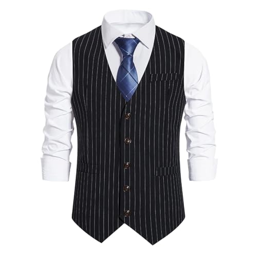 Men's Suit Vest Spring Fall British Style Button Striped Casual Slim Fit Vest Waistcoat for men