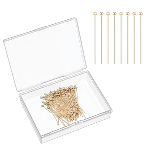 Trinkrittey - 100 Pcs Ball Head Pins 25mm Brass Wire Needle 22 Gauge Stainless Steel End Headpins Gold Plated Jewelry Making Pins for DIY Charm Braceles Earrings Necklaces