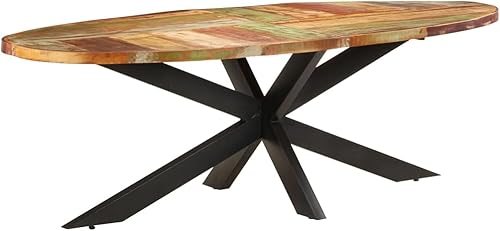 94.5 inch Oval Dining Table Reclaimed Wood Kitchen & Dining Room Furniture Rustic Industrial Weathered Finish Seats 8 for Family Gatherings, Modern