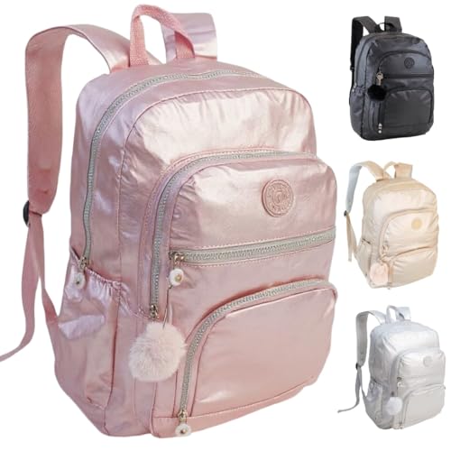 Mochila Feminina Metalizada Menina Grande Brilhosa Reforçada Resistente à Água Escolar Trabalho Viagem