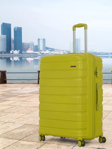 Image of Teakwood MA Trolley Bag, Hard with Zipper Closure, Adjustable Push Button & Cross Side Strap, Number Lock System 360 Degree (Lime Green, Set of 3)