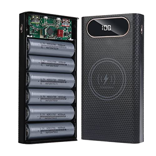 6x21700 Battery Storage Box, 22.5W Fast Charge 15W Wireless Charging Custodia Fai da Te Power Bank Box, 21700 Battery Power Bank Box Kit, 2 X USB Output, Micro e Type C Input