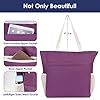 WANDF Floral Beach Tote Water-resistant Beach Bag Large Shoulder Bag for Yoga Travel with Multi Pockets (Purple) #3