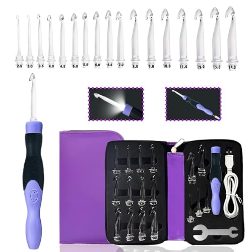 Yarniss 17 Sizes Lighted Crochet Hooks Set...