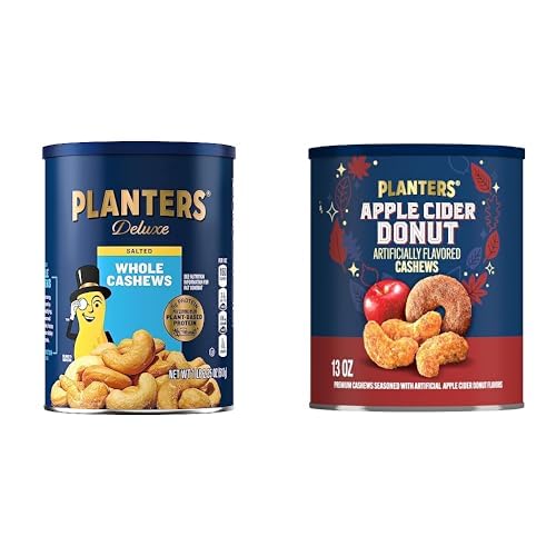 Image of PLANTERS Deluxe Salted Whole Cashews, 1lb 2.25oz + PLANTERS Apple Cider Donut Cashews, 13oz