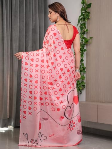Image of ALMAARI FASHION Women's Floral Printed Georgette Satin Saree with Unstitched Blouse Piece | Traditional Ethnic Wear Sarees | Soft Lightweight Ethnic Office Wear Daily Wear Indian Sari (SG 151-160 H)