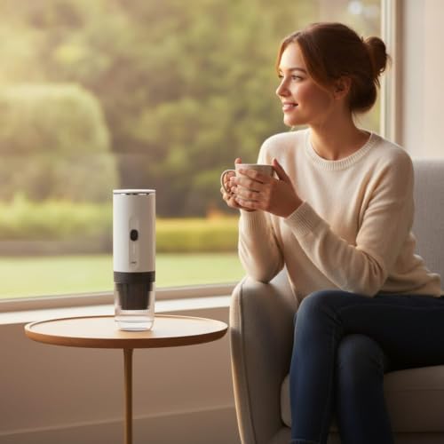 Image of Slim Portable Coffee Maker Compact Portable Coffee Machine LED Indicator Lights Kitchen Appliance Transparent Chamber, White, Espresso 2588