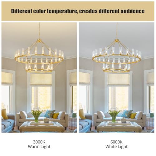 Image of 63 Inch Large Gold Wagon Wheel Chandelier with Clear Glass Shade 2 Tier 36-Lights Round Pendant Light Farmhouse Industrial Chandeliers Dining Room Light Fixture for Stair Living Room Foyer