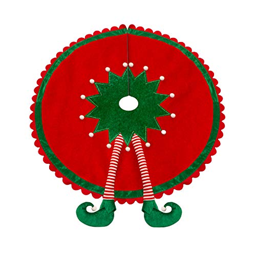 Tangjing Elf Christmas Tree Skirt With Delightful Legs.ripple Trim Border, Large 48 Inches Round Indoor Outdoor Mat Xmas Party Holiday Decoration. #TOP3