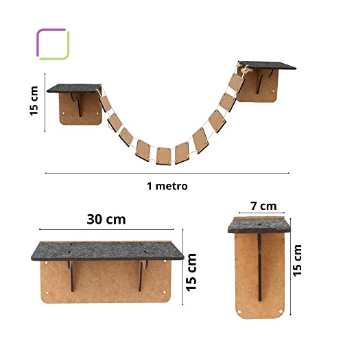 Kit Play ground para gatos nicho toca casinha ponte comedouro arranhador rede escadinha kits 7 a 9 p