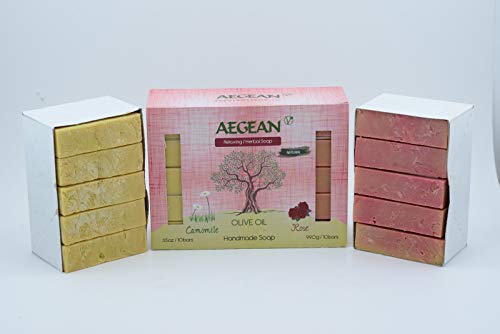 Handmade Olive Oil Herbal Soap 35 oz / 10 Bars - 100% Pure Natural & Artisan Crafted Quality (With Camomile&Rose)