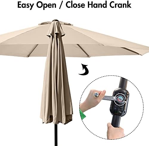 Garden Parasol Umbrella, 2.7M Outdoor Sun Umbrella Shade with 8 Sturdy Ribs, Crank & Tilt Mechanism, UPF 50+ Protection for Beach/Pool/Patio/Lawn, Base Not Included
