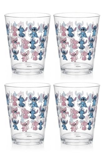 Image of Disney Stitch Acrylic Cups, Dishwasher Safe, 4-Pack | 16 oz, unbreakable, reusable, BPA-free, stackable to save space, great for water, juice, and family meals