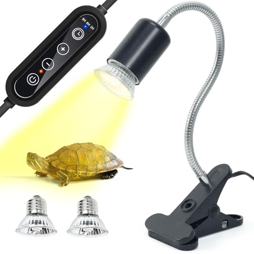 BINANO Turtle Timed Heat Lamp with Dual 50W UVB UVA Bulbs for Reptiles Turtles Tortoises and Puppies: Adjustable Heat Switch 360 Adjustable Angle Strong Clips