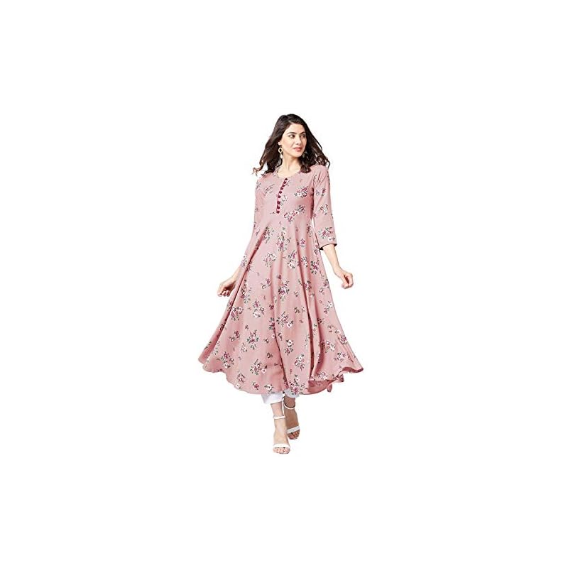 Tissu Women's Floral Printed A-Line Kurta (Dusty Pink and Red; Small)