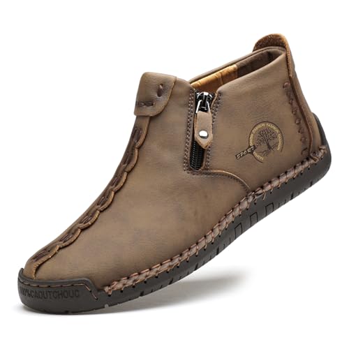 Mens Casual Leather Shoes Ankle Chukka Slip On Lightweight Loafers Mid top Walking Driving Shoes2