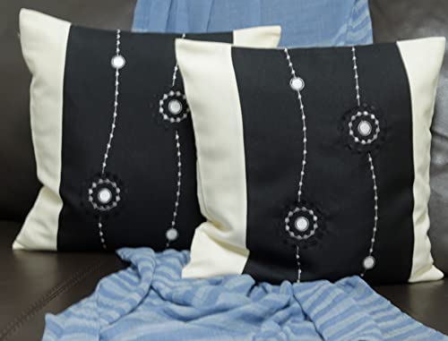 Funda de cojín de 40 x 40 cm, bordada, estilo moderno, 2 unidades, color negro Cover