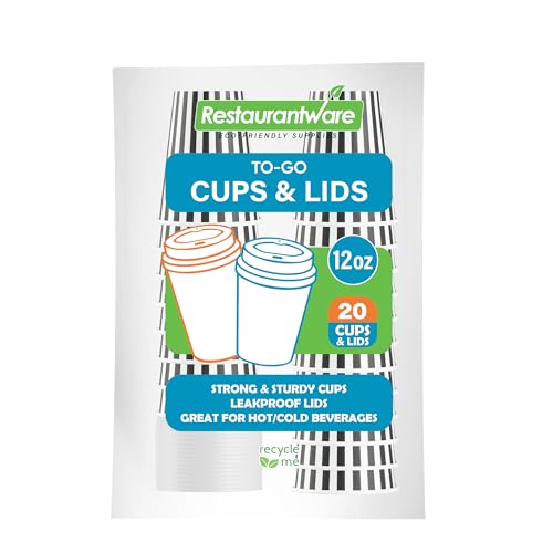 Restaurantware-12 Ounce Disposable Coffee Cups With Lids, 20 Hot Cups With Lids - Sleeves Sold Separately, Single Wall, Black And White Stripe Paper Coffee Cup, For All Kinds Of Beverages
