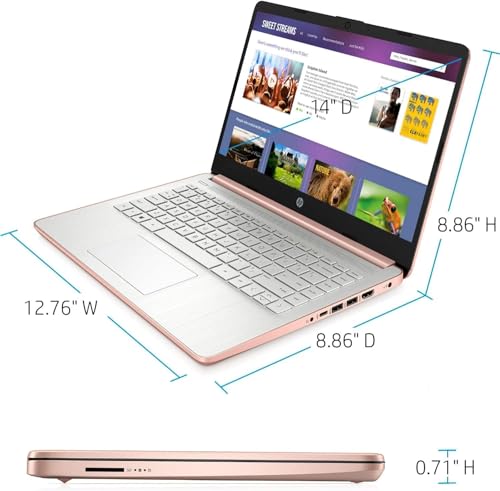 Image of HP 14 inch HD Laptop | Back to School Limited Edition with 1 Year Microsoft 365 | Intel Quad-Core Processor | 16GB RAM | 576GB Storage | Long Battery Life | Rose Gold | w /WOWPC Bundle | Windows 11
