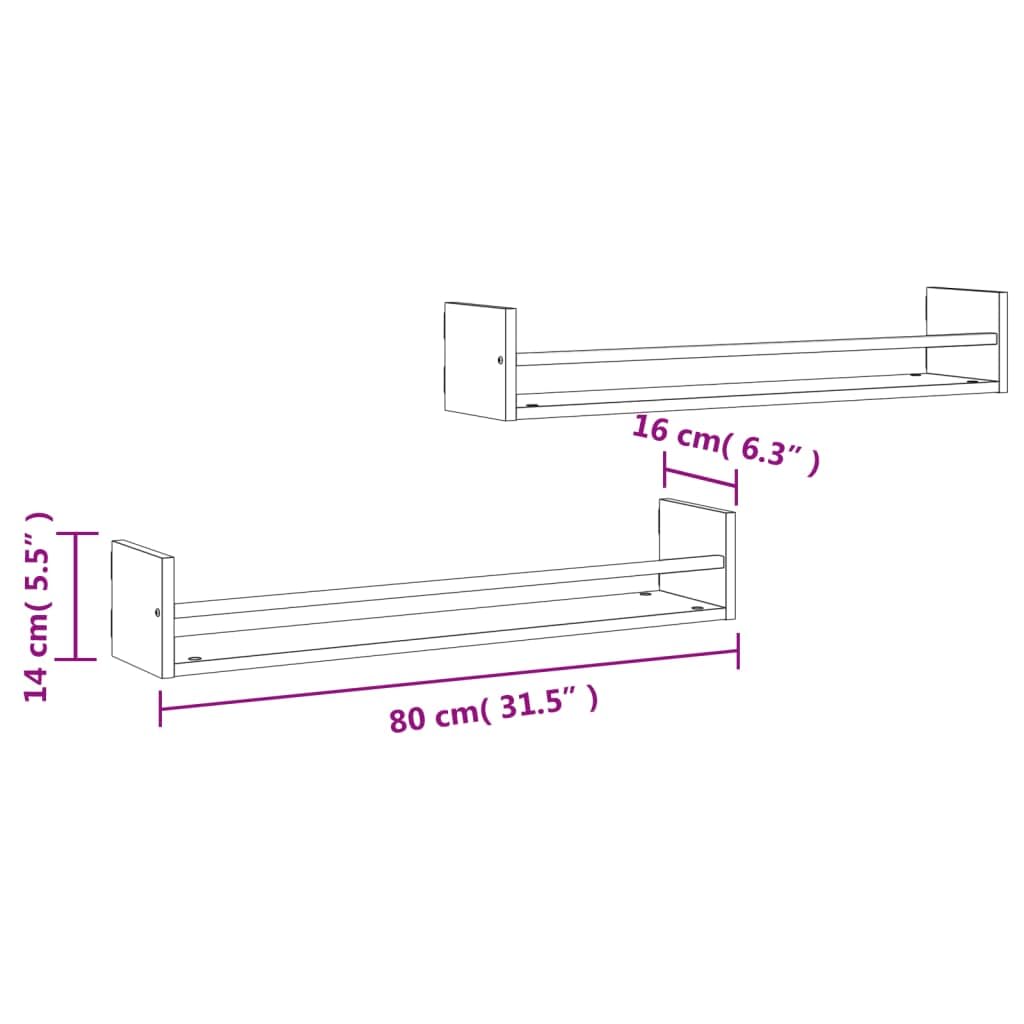 Estantería de pared con barras 2 unidades gris Sonoma 80 x 16 x 14 cm, material de madera, estantes flotantes para baño, dormitorio, toallero multifuncional, resistente a la humedad
