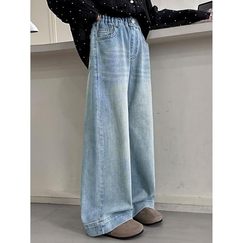 Girl's Bow Print Baggy Jeans Elastic Waist Pull On Denim Pants Straight Wide Leg Jeans for Teen Girls 6-12 Years4