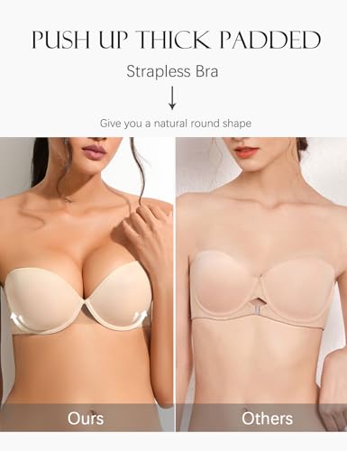 Strapless Push Up Bra with Clear Straps for Women, Thick Padded Underwire Convertible Bras Add One Cup2