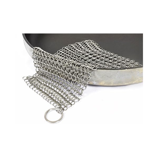 Quick Parts Delivery 316 Stainless Steel Cast Iron Scrubber - 8 x 8 Inches Cleaner Chainmail Dish Scouring Pad for Dishwasher Cleaning - Chainmail Scrubber for cast Iron Pans - Dutch Ovens Grills